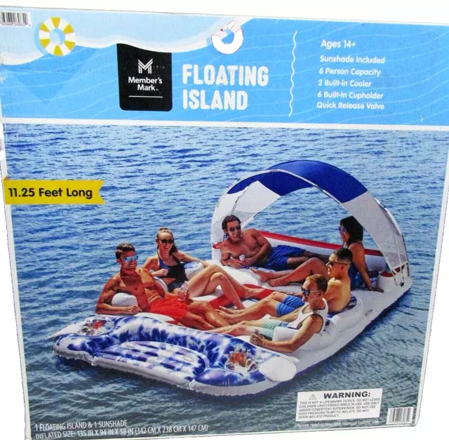 Member's Mark Floating Island With Canopy, 6 Person (Patriotic Tie Dye)