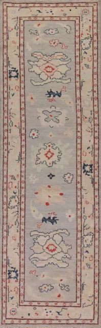 Vegetable Dye Floral Oushak Turkish Hand-knotted Wool Runner Rug 2' 9" x 9' 10"