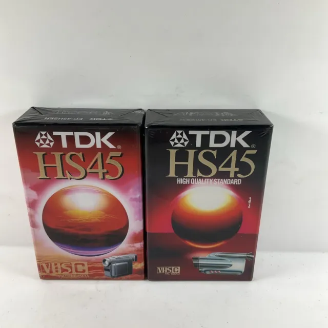 TDK HS45 VHS C - CAMCORDER, BLANK 45 MIN HIGH QUALITY TAPES x 2 - NEW & SEALED