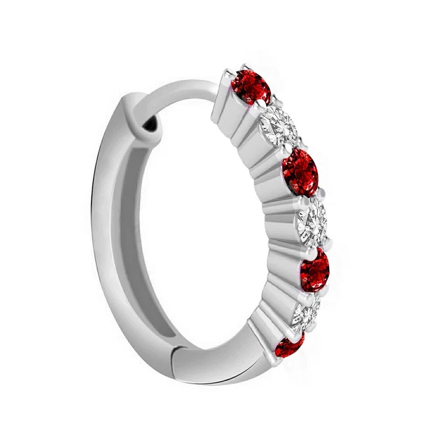 92.5 Sterlingsilber Stilvoll Nase Anstecknadel Mit Weiß & Rot Cubic Für Damen &
