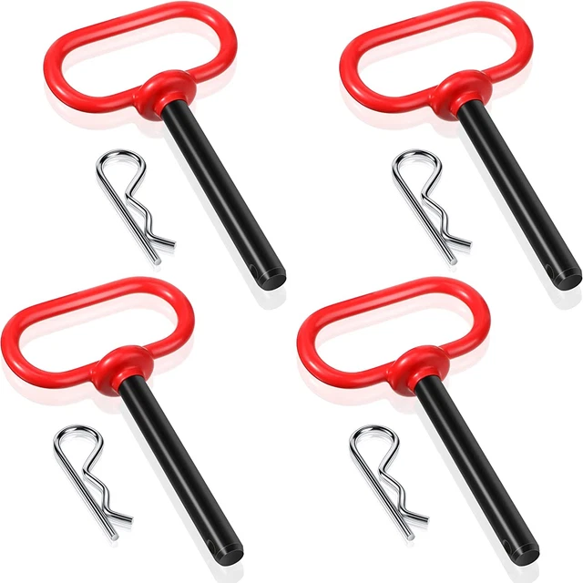 BBTO 4 Pieces Tractor Hitch Pin Trailer Hitch Pin 1/2 X 3-5/8 Inch Red Handle Hi