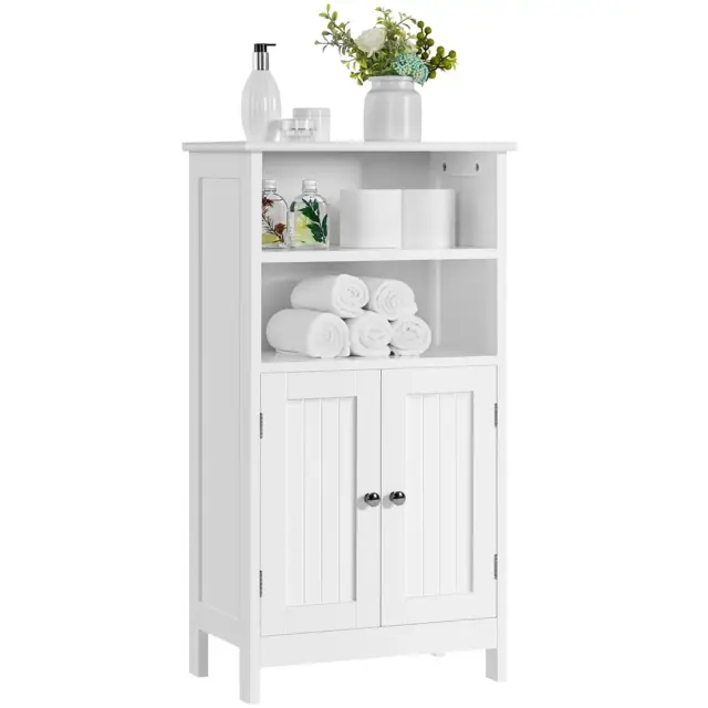 5 Tier Adjustable Shelf Wooden Bathroom Floor Cabinet White Finish Storage