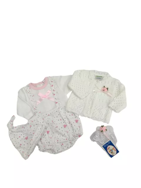 BNWT Piccolo Prematuro Preemie Baby Ragazze Tutti IN Uno Tutina & Hat Cardigan &