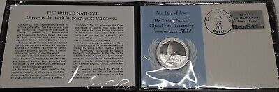 Franklin Mint United Nations 25th Ann Sterling Silver Medal in FDC & Folder