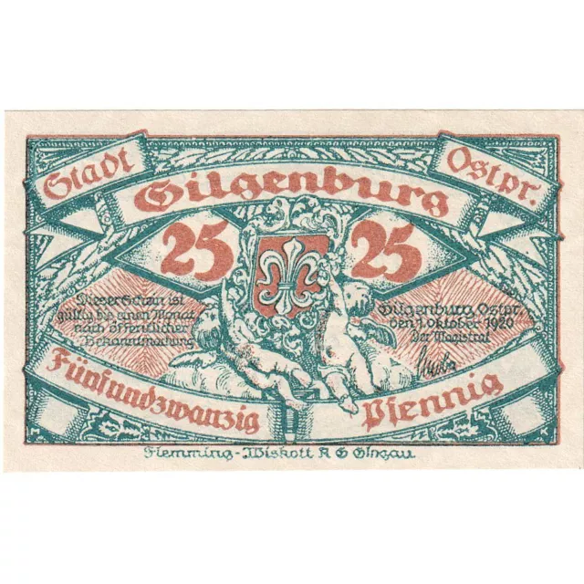 [#329499] Geldschein, Deutschland, Gilgenburg Stadt, 25 Pfennig, village, 1920