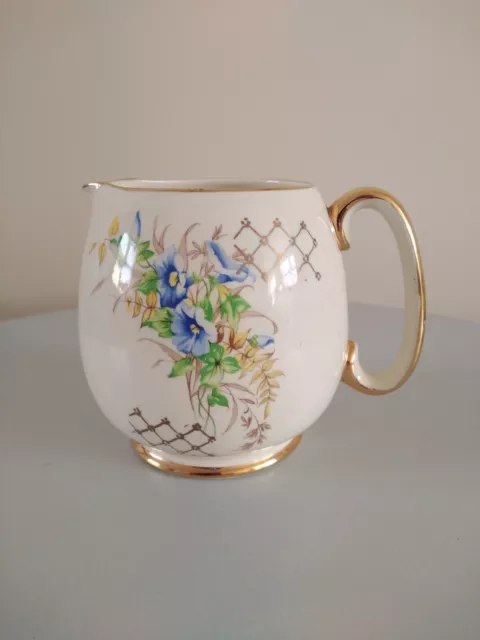 Vintage Sadler Cream Milk Jug ~ Blue Floral Design Gold embossed edging.