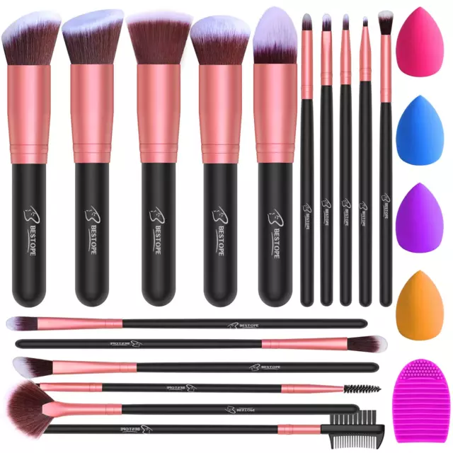 Juego Kit De 16 Brochas Maquillaje Professional Con 4 Esponjas Para Sombras Ojos