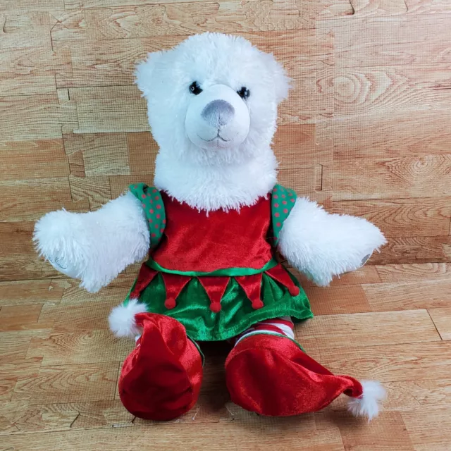Build a Bear Polar Bear Stuffed Animal Plush Silver Nose 16” Holiday Outfit