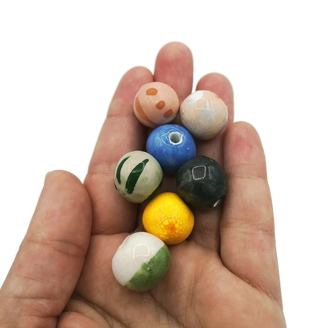 7Pc 15 mm Assorted  Handmade Ceramic Beads For Jewelry Making, Large Hole 2 mm