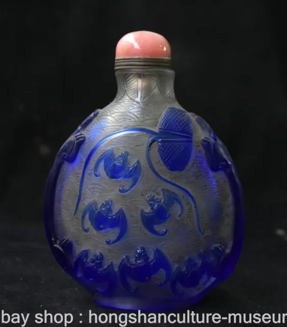 4.6" Old Chinese Coloured glaze Dynasty Bat Snuff box Snuff Bottle Statue