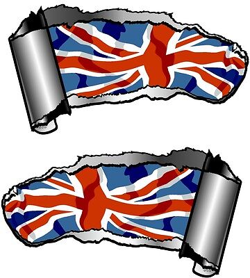 Small Pair Ripped Open Metal Rip GASH Union Jack British Flag Car Sticker decal