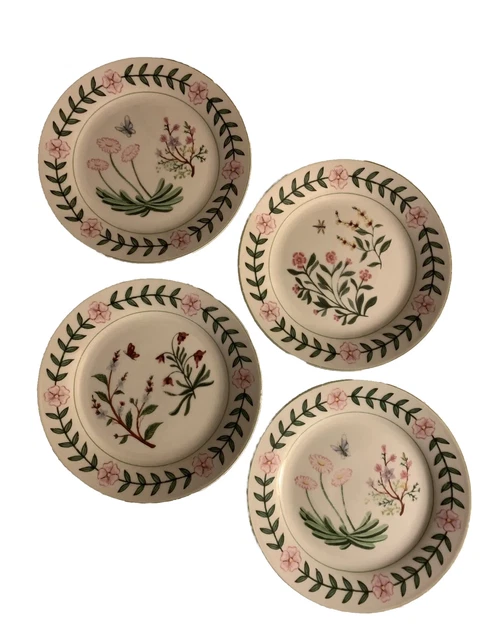 I. Godinger & Co Set Of (4) Dessert Plates Butterfly Dragonfly Floral VINTAGE