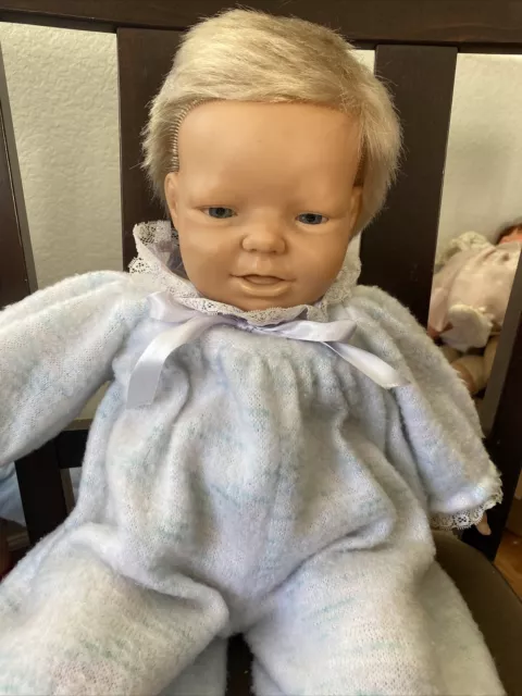 Vintage Cute Berjusa 22" Doll ... Blonde Hair Blue Eyed Baby Boy Cloth Body