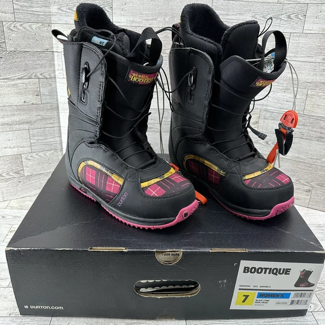 Womens Burton Bootique Snowboard Boots Sz 7 Black Pink Yellow Plaid True Fit