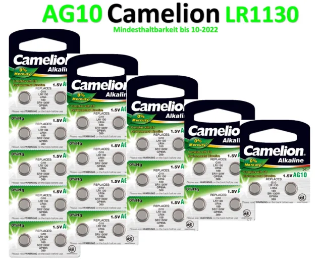 Camelion AG10 Knopfzellen G10 LR54 LR130 Alkaline 0% HG Uhren Batterien 1-10 Stk