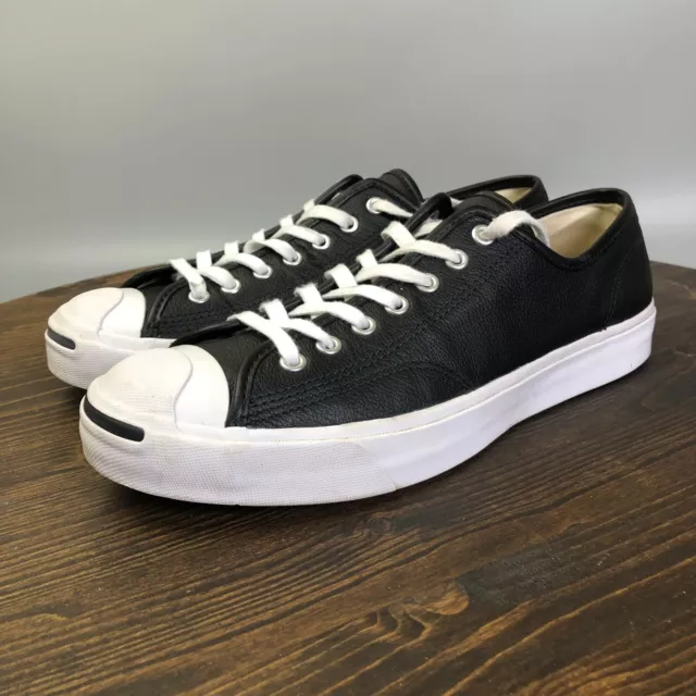 Converse Jack Purcell Mens Size 9.5 Black Leather Low Top Athletic Shoes Sneaker