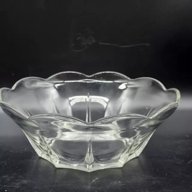 Scalloped Rim Paneled Clear Pressed Glass Serving Dish Bowl 8 1/2" free shipping