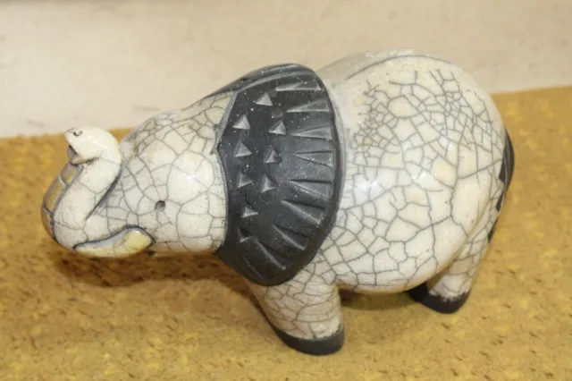 Große schwere handgefertigte Raku Studio Keramik Elefant Tierskulptur signiert