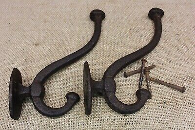 2 old Coat Hooks Mission House Clothes Tree Bath Robe rustic iron vintage