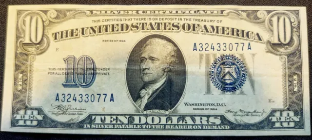 Fr. 1701 1934 $10 Blue Ten Dollars Silver Certificate Note  Uncirculated