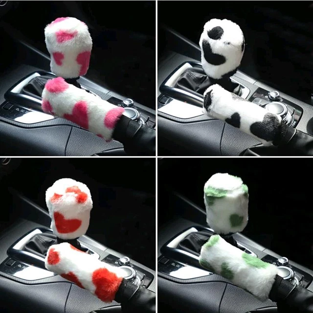 2x Car Heart Plush Gear Shift Knob Cover Hand Brake Cover Sleeve Protect Covers