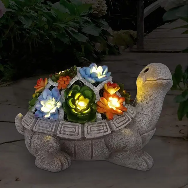 Nacome Solar Garden Outdoor Statues Turtle with Succulent and 7 LED Lights - Ou