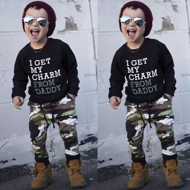 Toddler Kid Baby Boy Letter T shirt Tops+Camouflage Pants Outfits Clothes Set 3