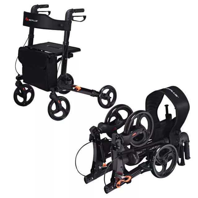 Folding Rollator Walker Aluminium Walking Mobility Aid Lightweight With 4 Wheels