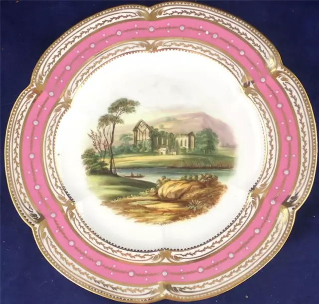 C1850 Antique English Coalport Porcelain Cabinet Plate Finchdale Priory 6/897