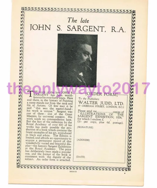 John S Sargent Advert, Book Illustration, 1926