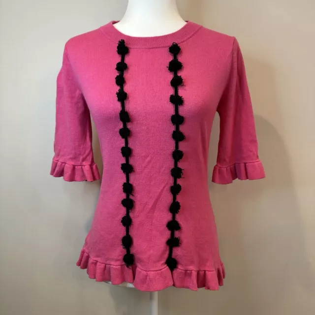 Prabal Gurung Collective Barbie Hot Pink peony pom pom sweater top size 2 XS