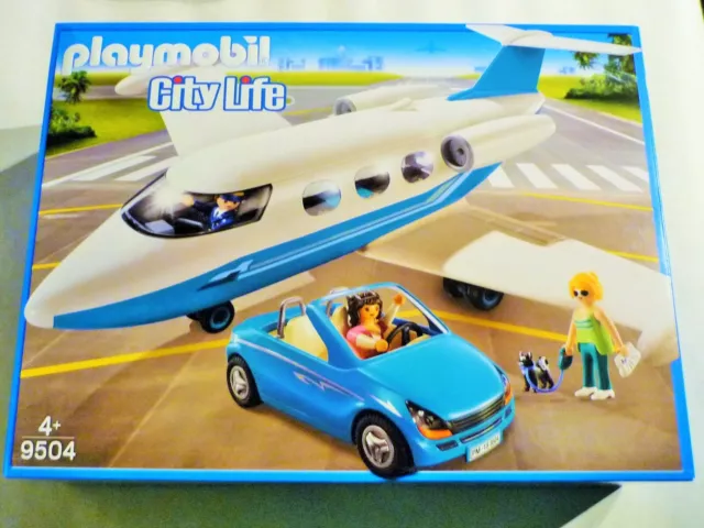 Playmobil 9504 City Life - Privatjet + Cabrio - Flugzeug Pilot Hund Frau Neu OVP