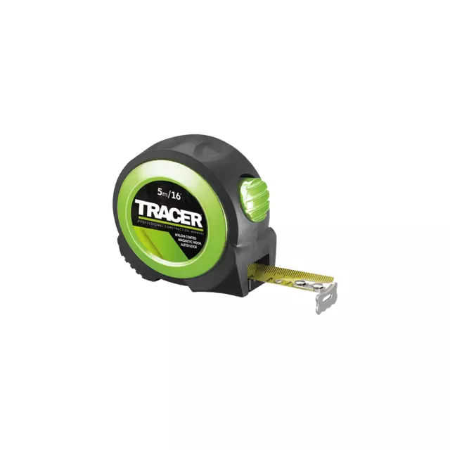 Tracer 5m/16ft Auto-Lock Chrome Green Tape Measure With Nylon Coated Blade, ATM5