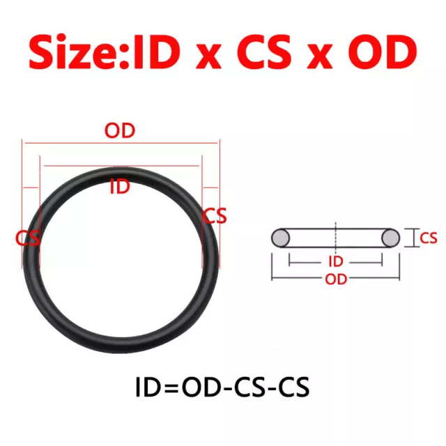 10 Pcs O-Ring Nitrile Rubber Black Oil Seal Gasket CS 1-5mm OD 10-60mm ID 4-50mm 2