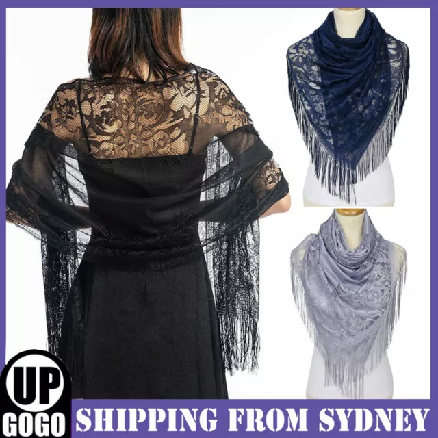 Soft Pashmina Solid Lace Silk Wrap Long SCARF Women Neck Winter Warmer Shawl AU
