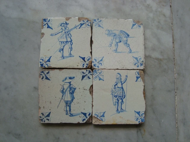 17th century delft handpainted dutch delftware soldier tiles 2