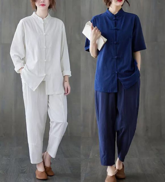 Ladies Women's Retro Linen Shirts Pants Tai Chi Sets Blouse Arts Kung Fu Suits