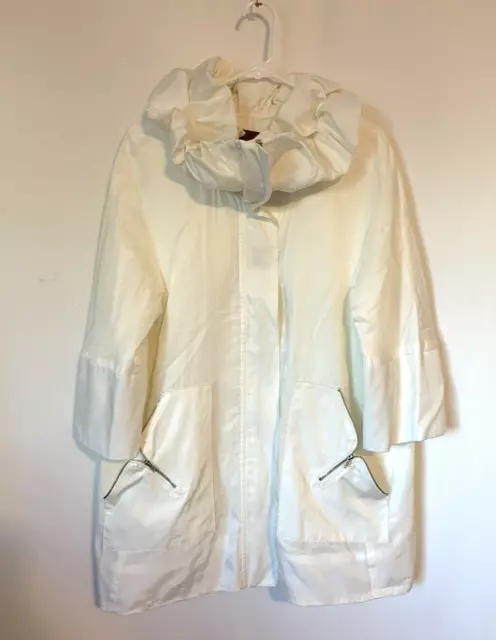 Ali Ro Womens Jacket 4 White Full Zip Mock Neck Pockets Lightweight Rain Coat