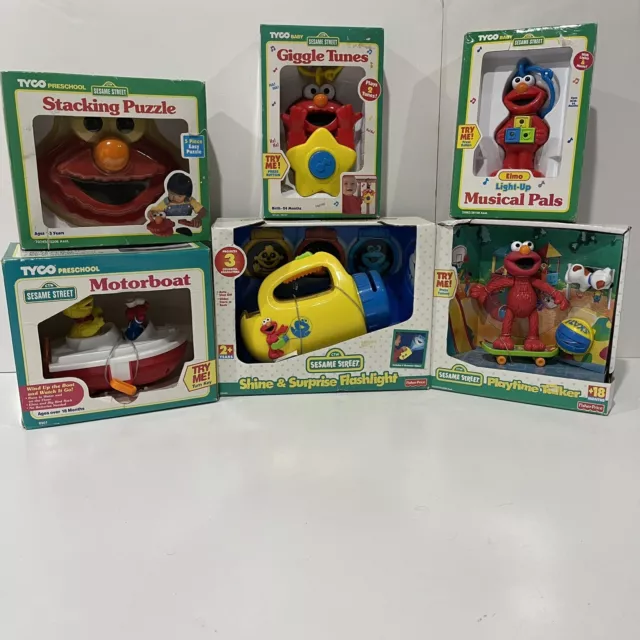 Vintage 90s 2000s Sesame Street Toys Fisher Price Tyco Elmo Big Bird Lot w BOX 2