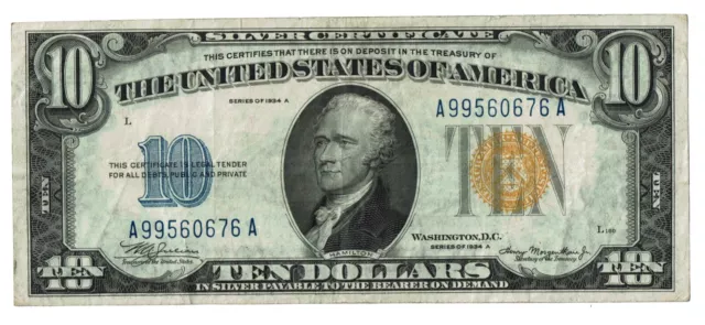 1934 A U.S $10 North Africa WWII Emergency Issue Silver Certificate FR# 2309