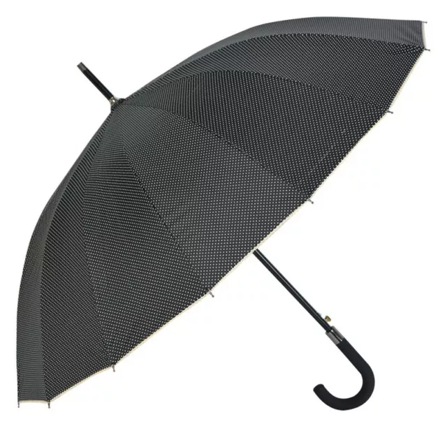 Clayre & Eef Damen Stockschirm Regenschirm schwarz Punkte Schirm 56039