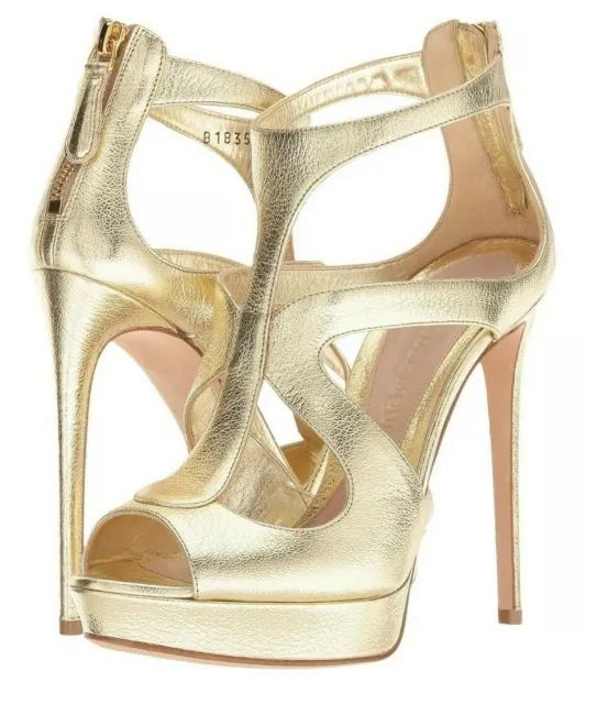 alexander Mcqueen pelle S.Cuolo gold/gold heels women's size 8m Euro 38