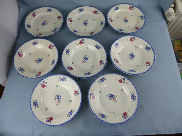 SARREGUEMINES lot de 8 assiettes plates et à soupe décors fleurs peint à la main