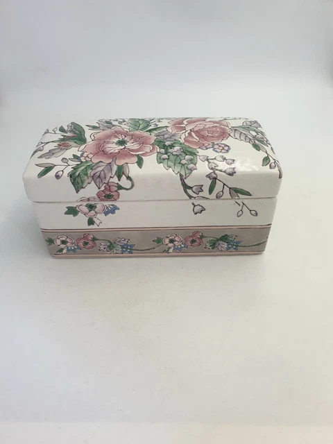 Grande Boîte Décorative Chinoise À Couvercle Céramique Peinte À La Main Couleur Pastel Florale 3