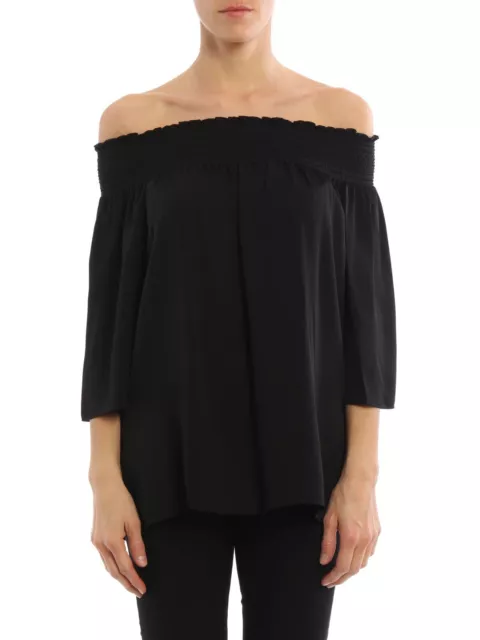 THEORY $358 Elistaire Off The Shoulder Silk Blouse in Black Size S