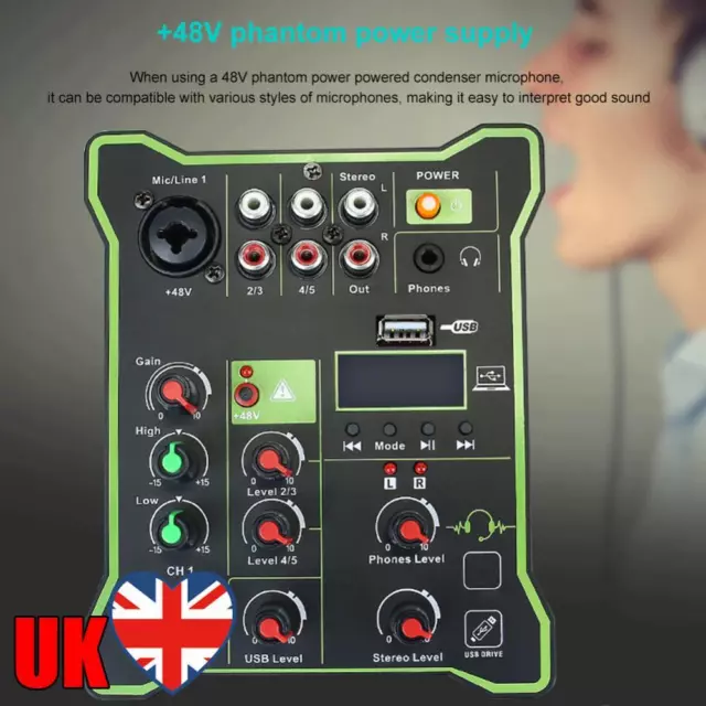 DSP Effects 5 Channel Mini Mixer Small Mixing USB Computer Playback Recording