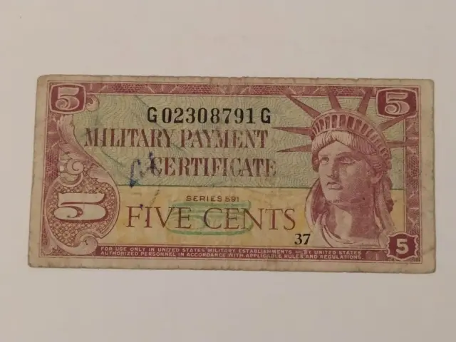 USA Military Payment certificate 5 cent
