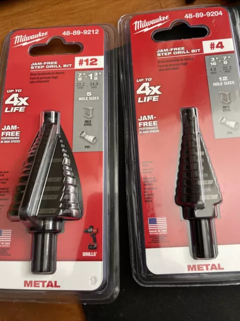 Milwaukee 48-89-9204 Step Drill Bit And Number 48-89-9212 Both Bits Pictured