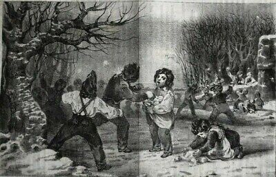 Antique Etching Charivari 19th century Winter, Cold Time and Figures