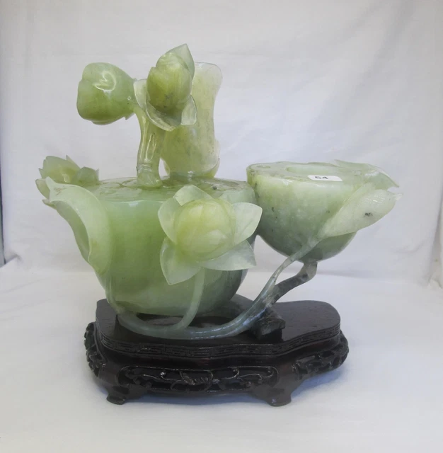 Collier Vintage En Jade Tibétain - Sculpture Melon Et Animaux - Pierre Naturelle Verte - 20 Pouces